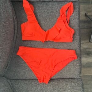 Gently used two piece ruffle swimwear red-orange from Target